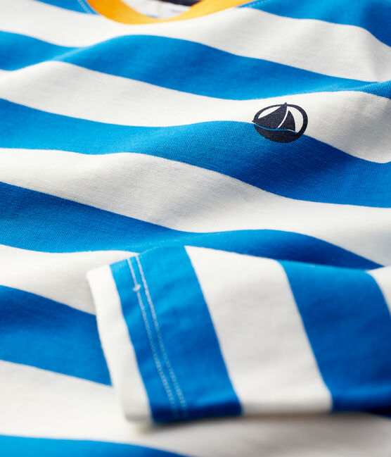 Langärmeliges Kinder-T-Shirt aus Baumwolle für Jungen blau RUISSEAU/weiss MARSHMALLOW